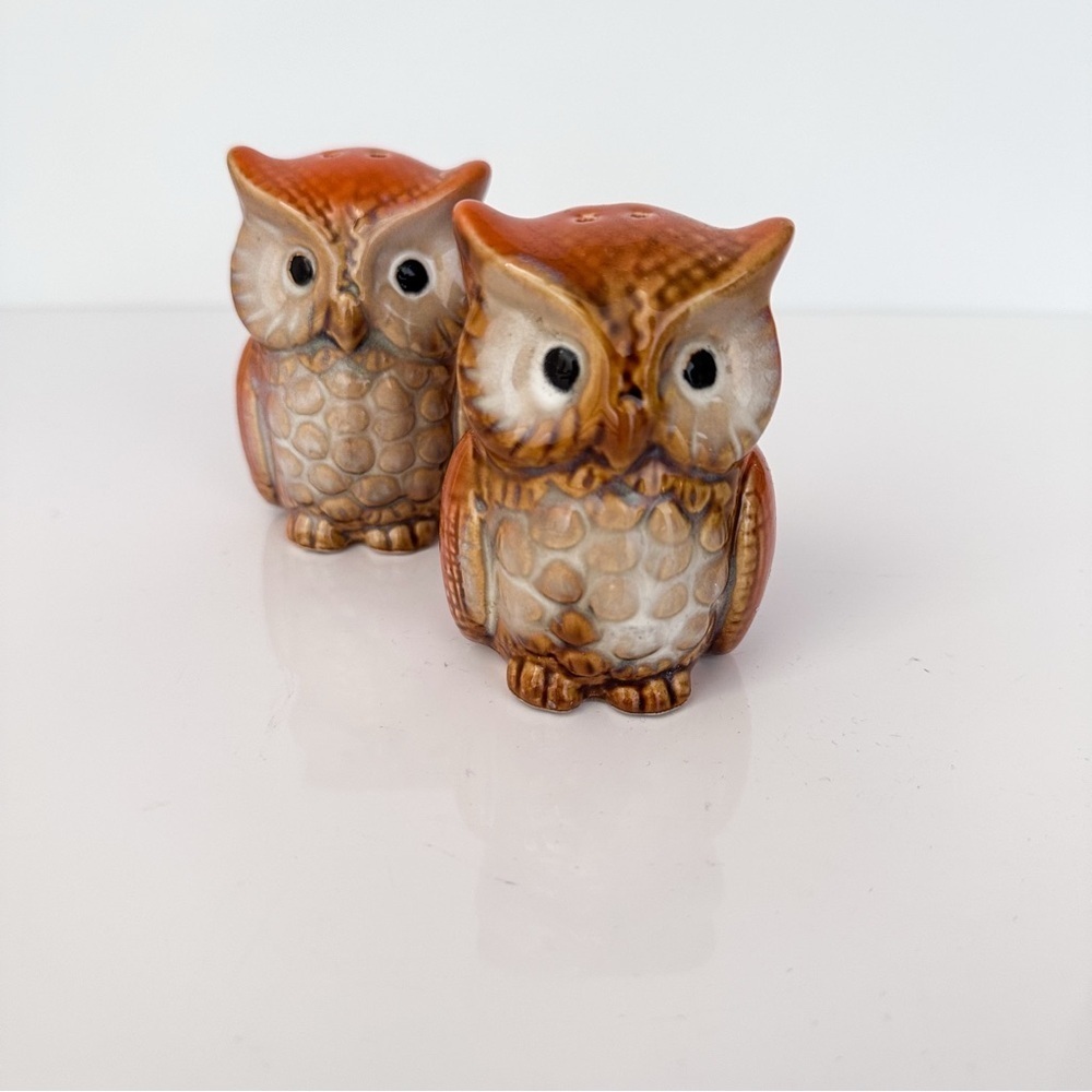 Vintage Owl Salt & Pepper Shakers Ceramic Brown Mid-Century Japan Set